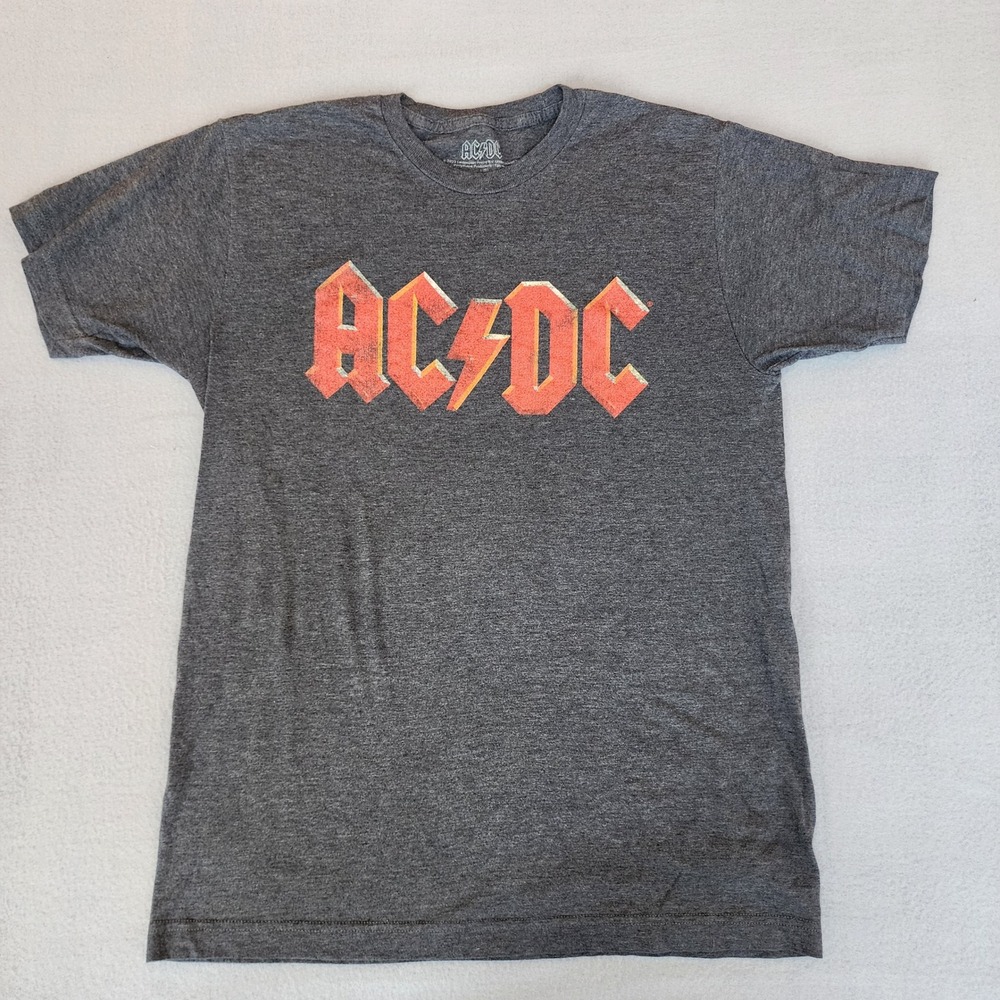 AC/DC Mens Graphic T-Shirt Charcoal Heather Gray Rock Band Logo Tee Medium